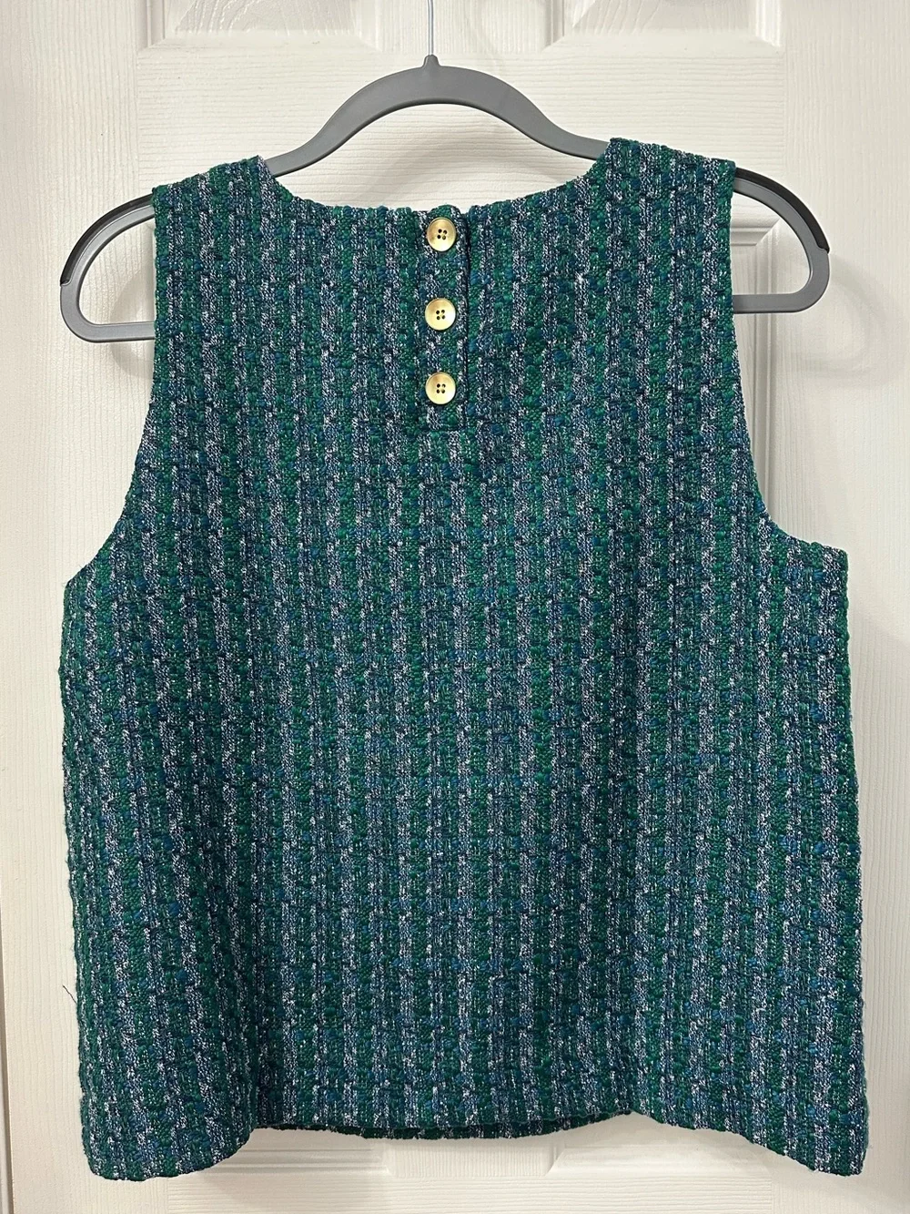 NWT J. Crew Green and Blue Tweed Sleeveless Shell Size M